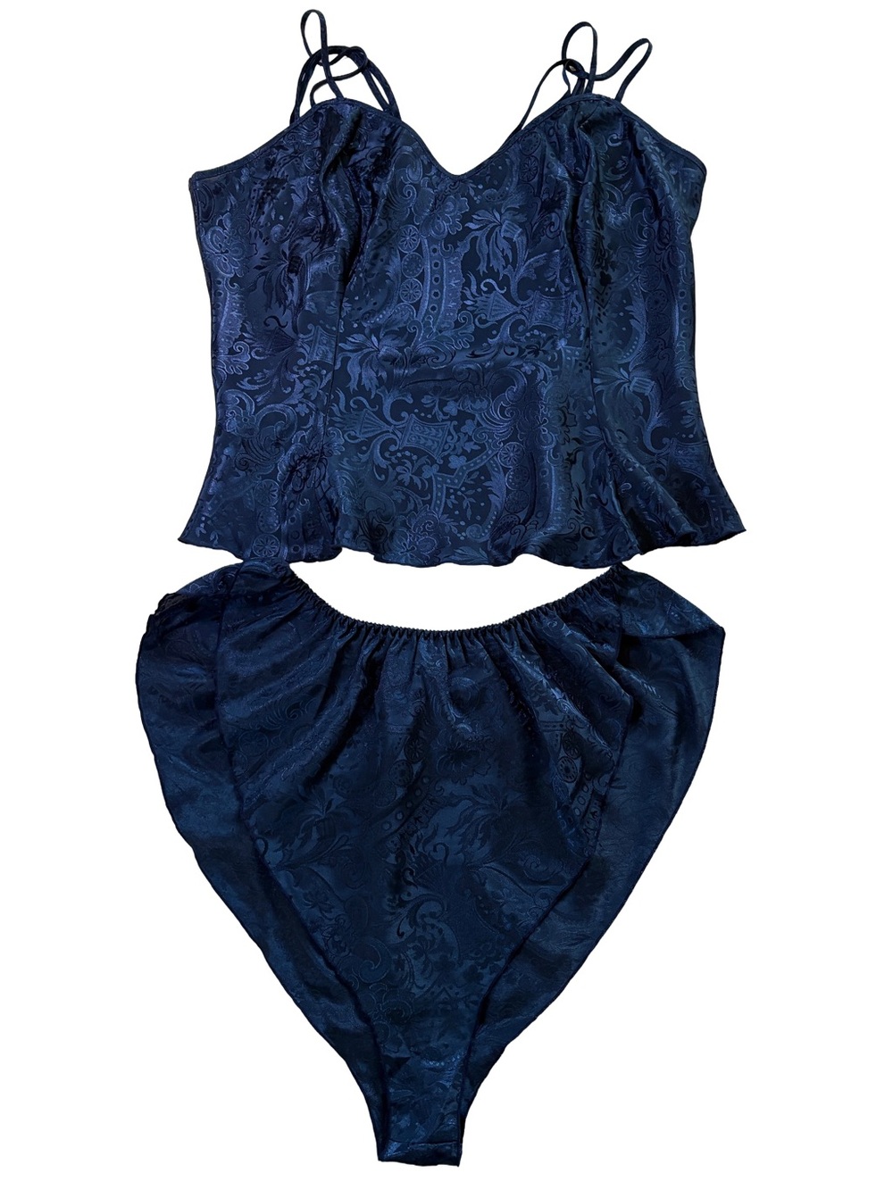 Vintage Victoria’s Secret Gold Label Navy Blue Jacquard Camisole & Panty Set